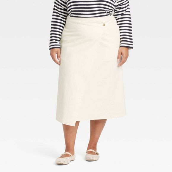 Universal Thread - Women's Midi Wrap Skirt - Universal Thread Cream 1 Cream - Picture 1 of 3